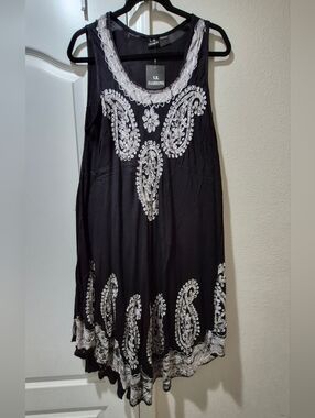 S.R. Fashions Black And White Embroidered Boho Tunic Dress Free/One Size NWT